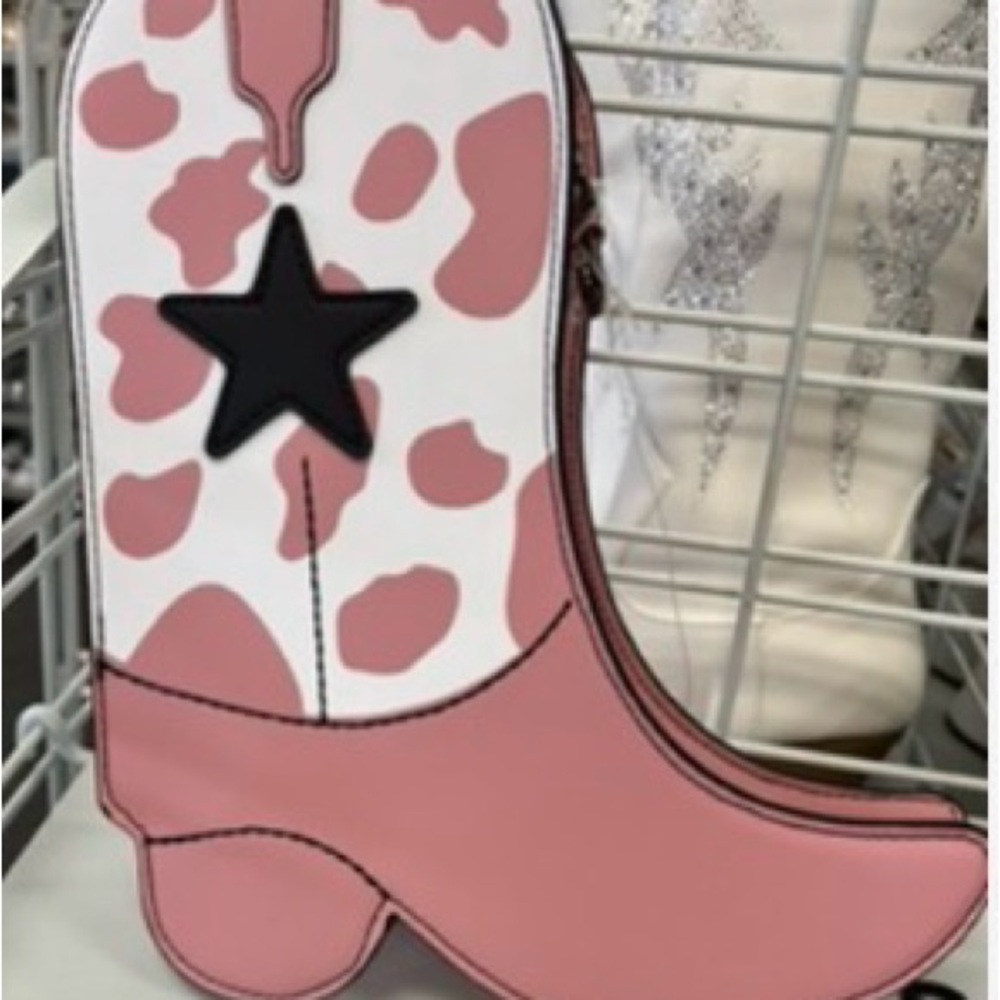 Pink Cowgirl Boot Crossbody Bag - Star Accent